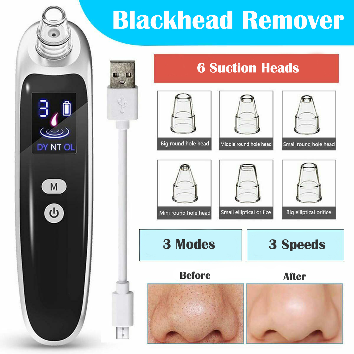 Blackhead Remover Vacuum Suction - Extracteur de points noirs électrique, nettoyeur